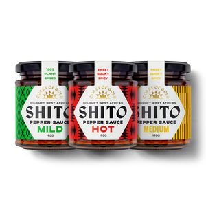 Coast of Gold Six Pack of Ghanaian shito, mixed heat, six 190g jars