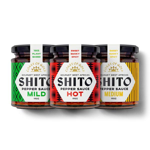 Coast of Gold Six Pack of Ghanaian shito, mixed heat, six 190g jars