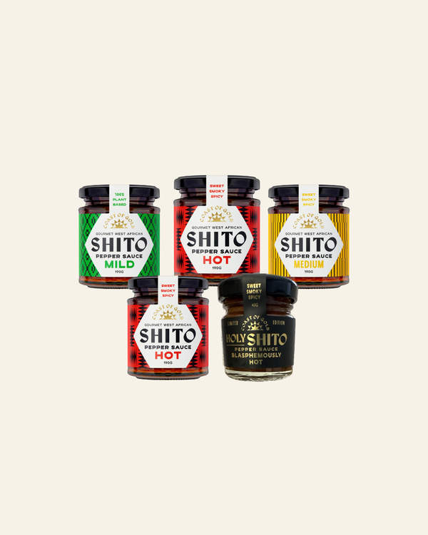 Coast of Gold Four Pack, four 190g jars of shito pepper sauce and a 40g Holy Shito